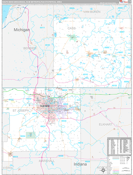 South Bend-Mishawaka Metro Area Wall Map